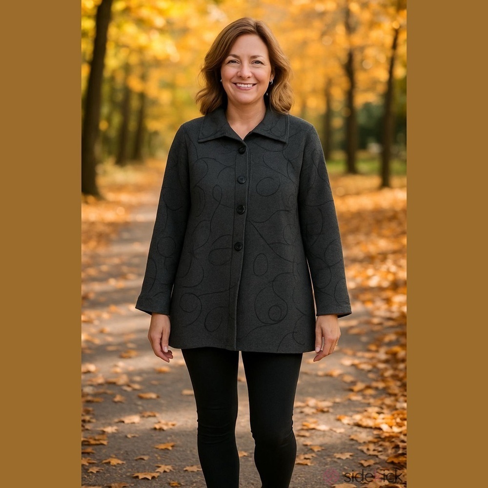Jillian Jones 100% Wool Jacket Embroidered Unlined Size 2X Grey